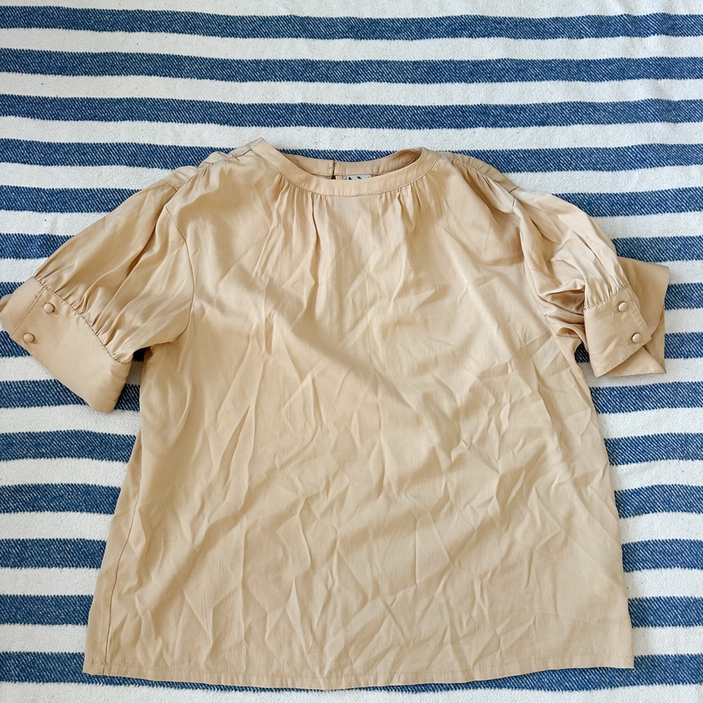 Worthington Beige Puff Sleeve Blouse
